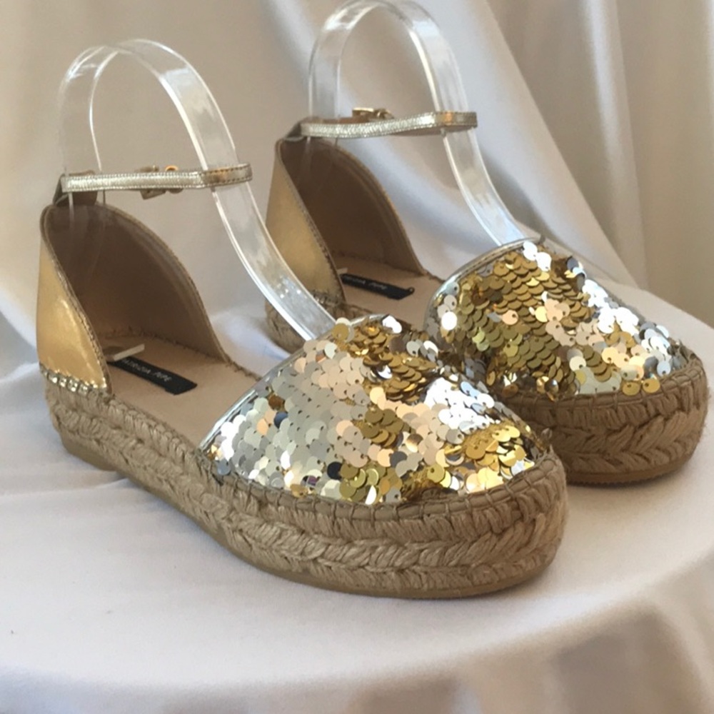 Patrizia Pepe Gold/Silver Sequin Espadrilles NWT
